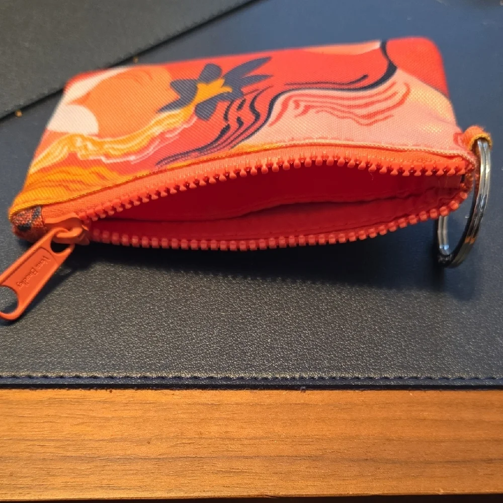 Vera Bradley Floral Key Ring Card Wallet Zipper Coral Zip ID Case - Picture 3 of 4